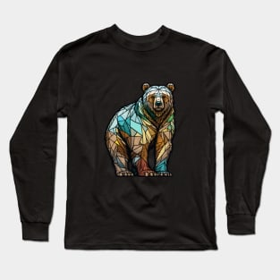 Grizzly Bear Animal Portrait Stained Glass Wildlife Outdoors Adventure Long Sleeve T-Shirt